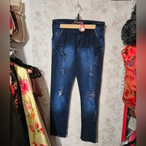 Stylish Blue Distressed Women's Jeans